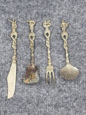 Vintage Mini Ornate Flatware 4-Piece Silver Serving Set Italy